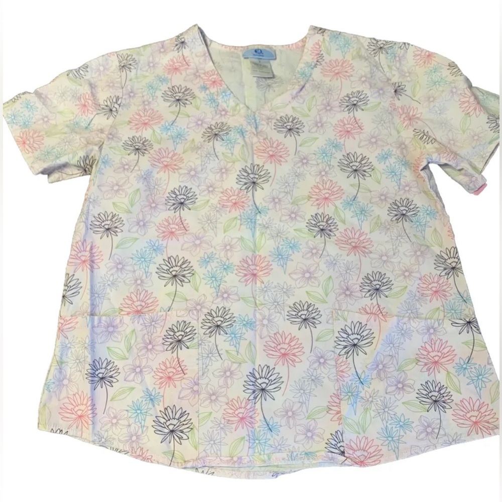 SB Scrubs Womens Small V Neck Cotton Short Sleeve Nurse Top Workwear